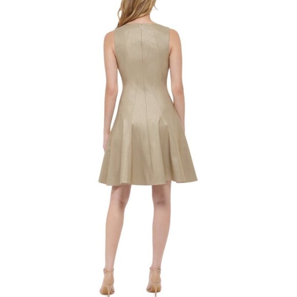 Tommy Hilfiger NWT $149 Gold Metallic Fit & Flare Mini Dress, Women’s Size 12 - Picture 2 of 13